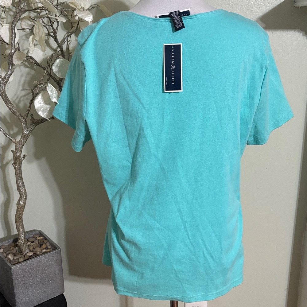 Karen Scott Turquoise Short Sleeve Tee - Picture 2 of 2